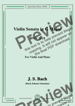 page one of Bach,J.S.-Violin Sonata,in G Major,BWV 1019,for Violin and Piano