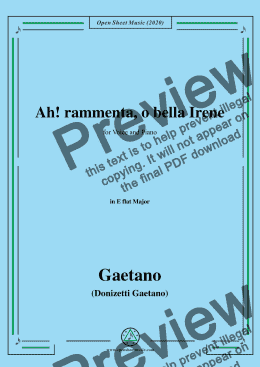 page one of Donizetti-Ah!rammenta,o bella Irene,in E flat Major,for Voice and Piano