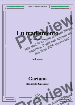 page one of Donizetti-Lu trademiento,in f minor,for Voice and Piano