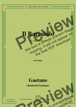 page one of Donizetti-Il Barcaiolo,in D Major,for Voice and Piano