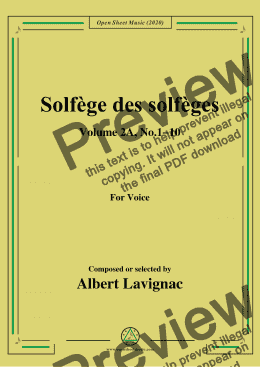 page one of Lavignac-Solfège des solfèges,Volume 2A,No.1-10,for Voice