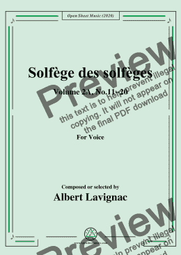 page one of Lavignac-Solfège des solfèges,Volume 2A,No.11-20,for Voice