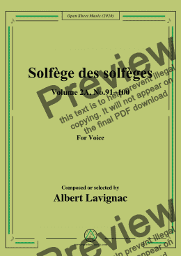 page one of Lavignac-Solfège des solfèges,Volume 2A,No.91-100,for Voice