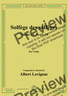 page one of Lavignac-Solfège des solfèges,Volume 2A,No.61-70,for Voice