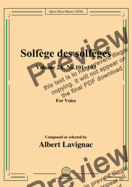 page one of Lavignac-Solfège des solfèges,Volume 2A,No.101-103,for Voice