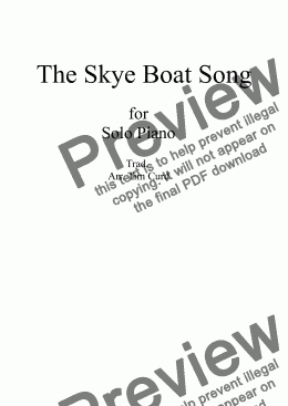 page one of The Skye Boat Song. For Piano