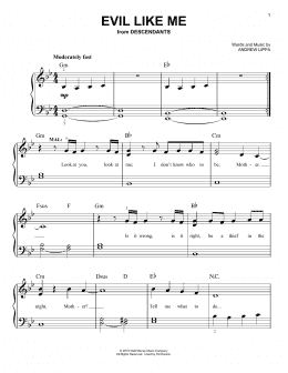 page one of Evil Like Me (from Disney's Descendants) (Easy Piano)
