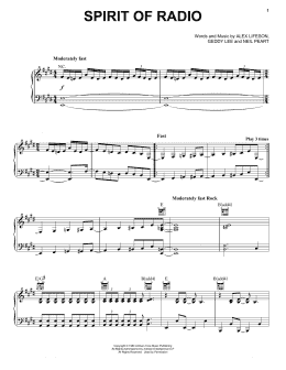 page one of Spirit Of Radio (Piano, Vocal & Guitar Chords (Right-Hand Melody))