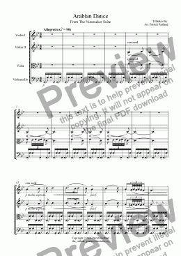 page one of Tchaikovsky Arabian Dance La Cafe from The Nutcracker for String Quartet