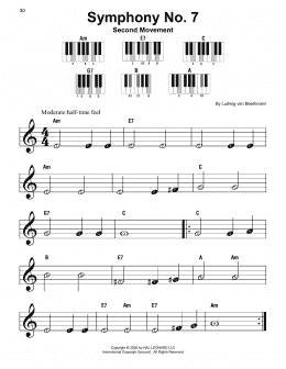 page one of Symphony No. 7 In A Major, Second Movement (Allegretto) (Super Easy Piano)