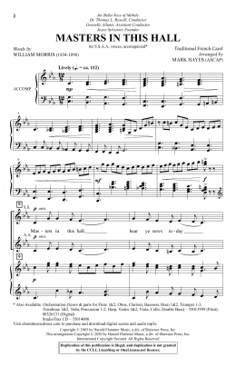 page one of Masters In This Hall (arr. Mark Hayes) (SSAA Choir)