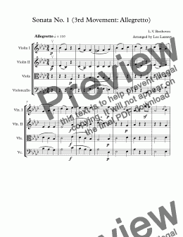 page one of Sonata No 1 (3rd Movement Allegretto) - Score and parts