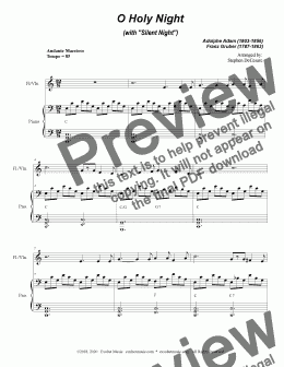 page one of O Holy Night (with "Silent Night" - for Flute or Violin Solo and Piano)