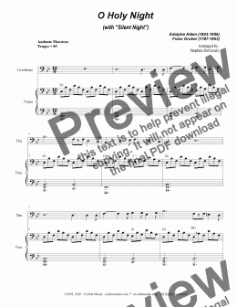 page one of O Holy Night (with "Silent Night" - for Trombone Solo and Piano)