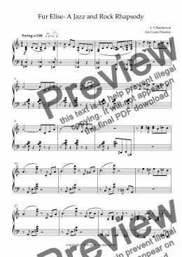 page one of Fur Elise- A Jazz and Rock Rhapsody- Piano solo- Advanced intermediate