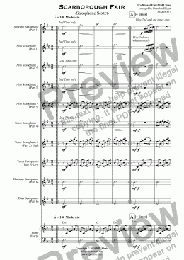 page one of Scarborough Fair -Saxophone Sextet