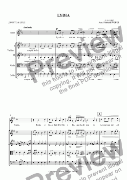 page one of G. FAURÉ: LYDIA arranged for voice and string quartet