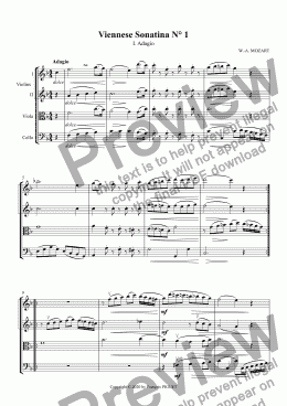 page one of MOZART:  Viennese Sonatina N° 1 - Adagio - arranged for string quartet