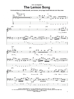 page one of The Lemon Song (Bass Guitar Tab)