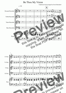 page one of Be Thou My Vision for Recorder and Piano
