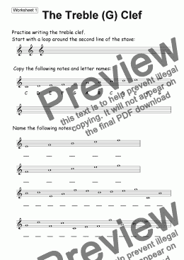 page one of Worksheet 01: The Treble (G) Clef