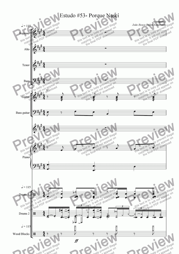 page one of Porque Nasci - Coral e Piano - Calypso/Mambo