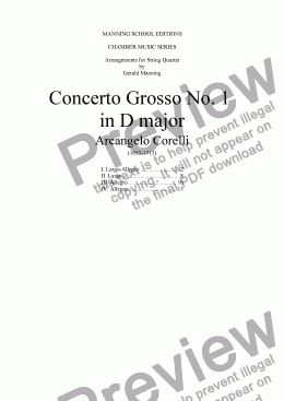 page one of CORELLI, A. - Concerto Grosso No. 1 in D major - arr. for String Quartet by Gerald Manning