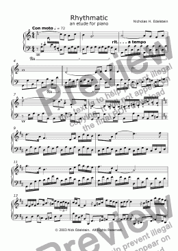 page one of Rhythmatic (etude for piano)