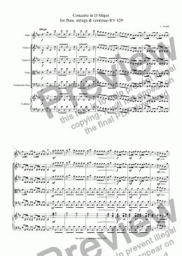 page one of Concerto in D Major for flute, strings & continuo RV 429