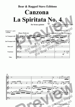 page one of Canzona La Spiritata No. 4 for brass quintet