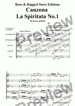 page one of Canzona La Spiritata No.1 for brass quintet
