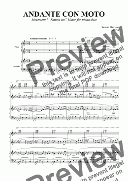 page one of Sonata in C minor for piano duet - Movement I (Allegro Con Moto)