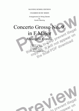 page one of CORELLI, A. - Concerto Grosso No. 9 in F major - arr. for String Quartet by Gerald Manning