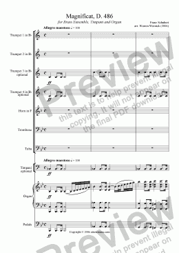 page one of Magnificat, D 486 for Brass Ensemble and Organ