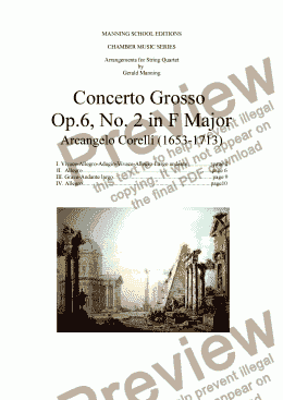 page one of CORELLI, A. - Concerto Grosso No. 2 in F Major - arr. for String Quartet by Gerald Manning
