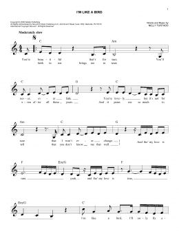 page one of I'm Like A Bird (Easy Lead Sheet / Fake Book)