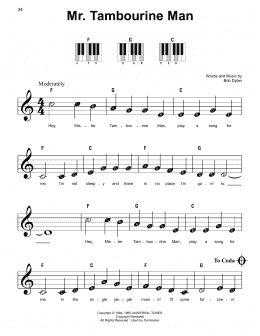 page one of Mr. Tambourine Man (Super Easy Piano)