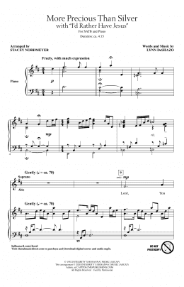 page one of More Precious Than Silver (with "I'd Rather Have Jesus") (arr. Stacey Nordmeyer) (SATB Choir)
