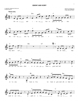 page one of Ebony And Ivory (Easy Lead Sheet / Fake Book)