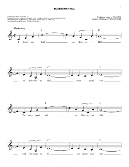 page one of Blueberry Hill (Easy Lead Sheet / Fake Book)
