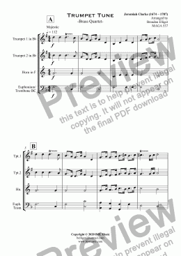 page one of Trumpet Tune -Brass Quartet