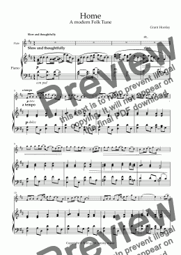 page one of "Home" A Modern Folk Tune for Flute and Piano-Intermediate