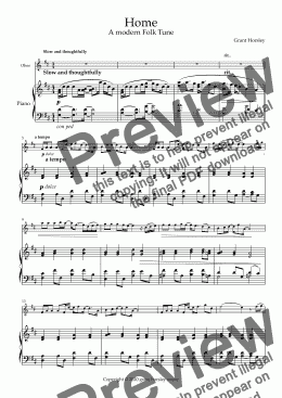page one of "Home" A Modern Folk Tune for Oboe and Piano- Intermediate