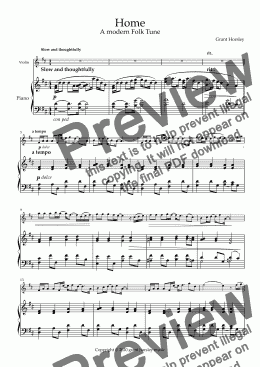 page one of "Home" A Modern Folk Tune for Violin and Piano- Intermediate