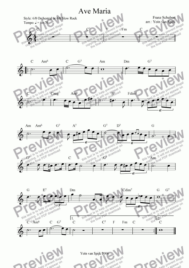 page one of Ave Maria (Schubert) - Lead Sheet