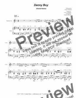 page one of Danny Boy (Funeral Version) (for Soprano Saxophone and Piano)