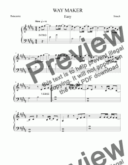 page one of Way Maker - Sinach (Sheet Music Easy Piano)