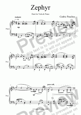 page one of Zephyr - duet for Viola & Piano