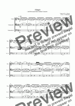 page one of Adagio from Mozart Clarinet Concerto (for 1 VIolin & 2 Violoncellos)