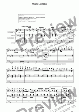 page one of Maple Leaf Rag - Organ solo transcription
